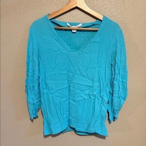 Diane Von Furstenberg Turquoise V-Neck Blouse